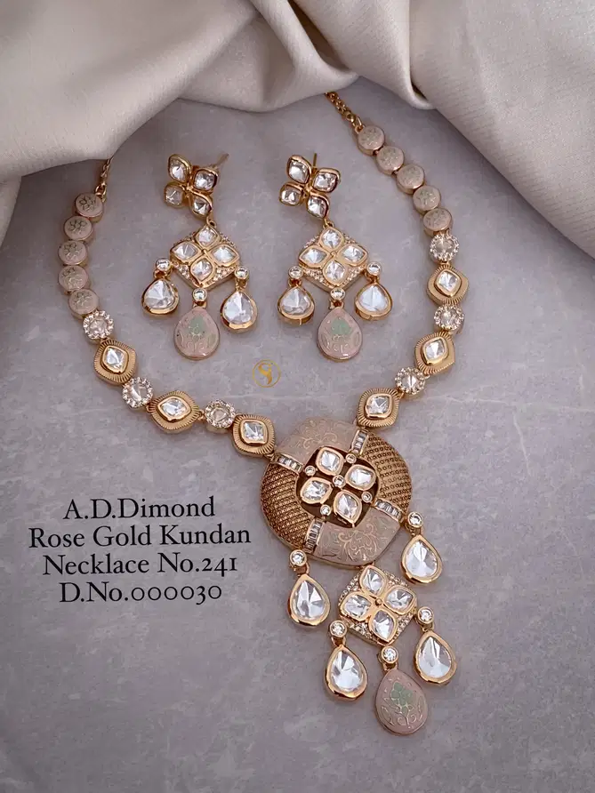 1 Designer AD Diamond Rose Gold Kundan Necklace Wholesale Shop In Surat
